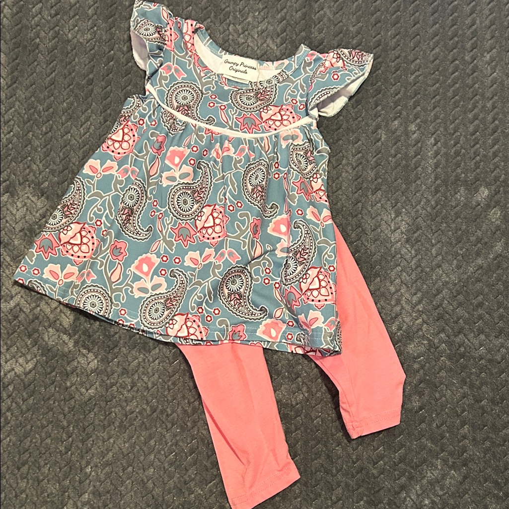 Floral Paisley Dress With Pink Leggings